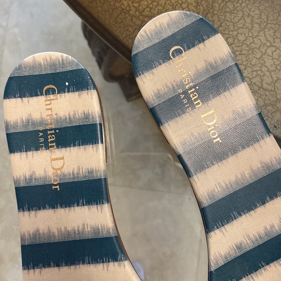 Dior DWAY SLIDE DEEP OCEAN BLUE D-STRIPES EMBROIDERED COTTON 42 - Picture 6 of 11